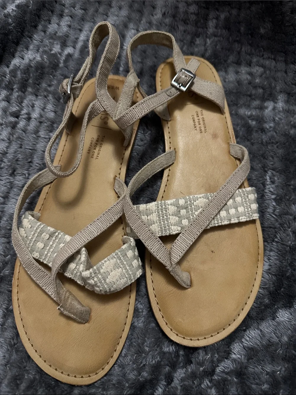 Toms Taupe and Cream Woven Strap Sandals